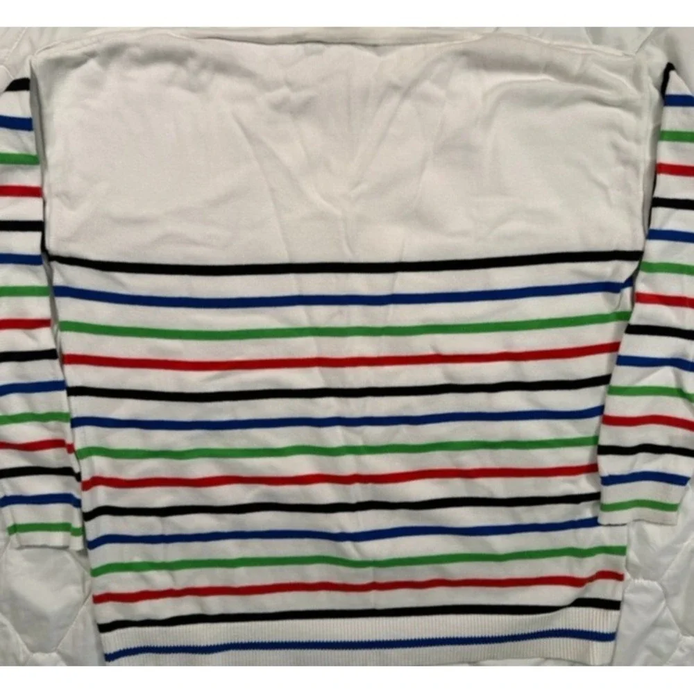 Lauren Ralph Lauren Women's Sweater Size L White Multicolor Stripe‎ Gold Button - Picture 7 of 11